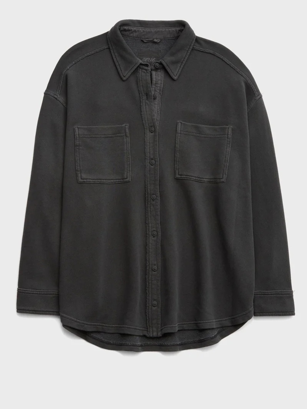 Aerie Washed Charcoal Oversized Fleece Button Down Sweatshirt - Picture 10 of 11